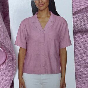 Buffalo David Bitton Pink Linen-Blend Button-Up Shirt Women’s Medium d0667